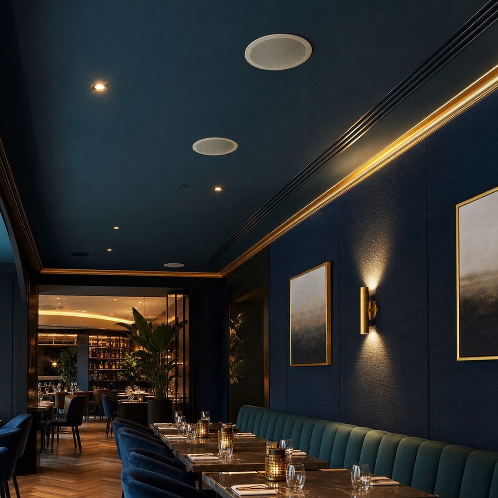 Professionelle Beschallungsanlage in einem modernen Restaurant